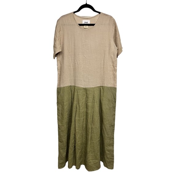 FLAX Dresses & Skirts - FLAX Short Sleeve Pleat Dress 100% Linen w/Pockets‎ Long Women’s Small